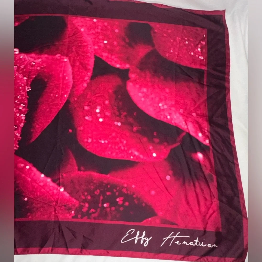 Effy Hemation Pink Dew Drop Rose Satin Scarf Floral Statement Wrap Romantic XL